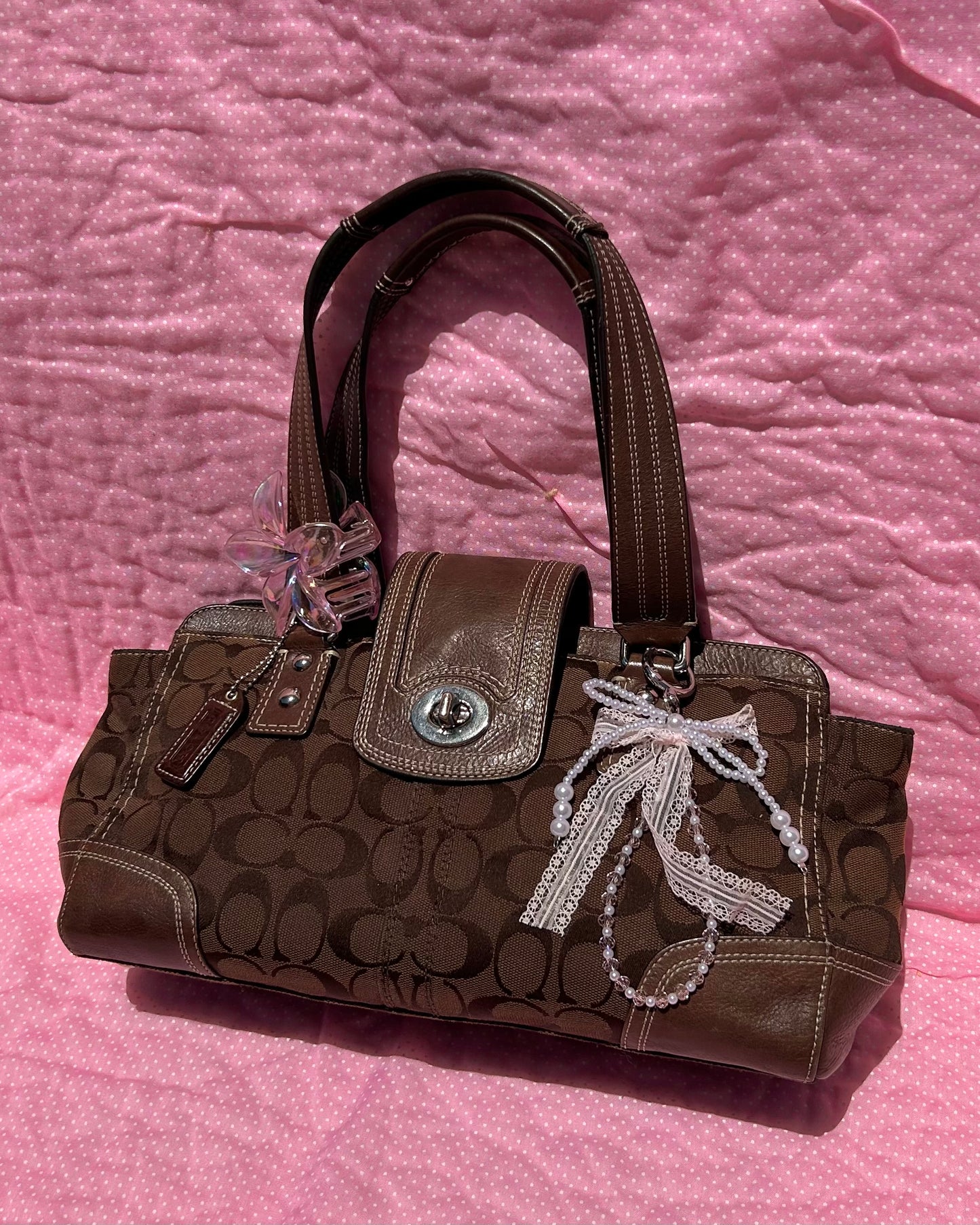 Vintage Coach Hampton Monogram Turnlock Satchel Shoulder Bag