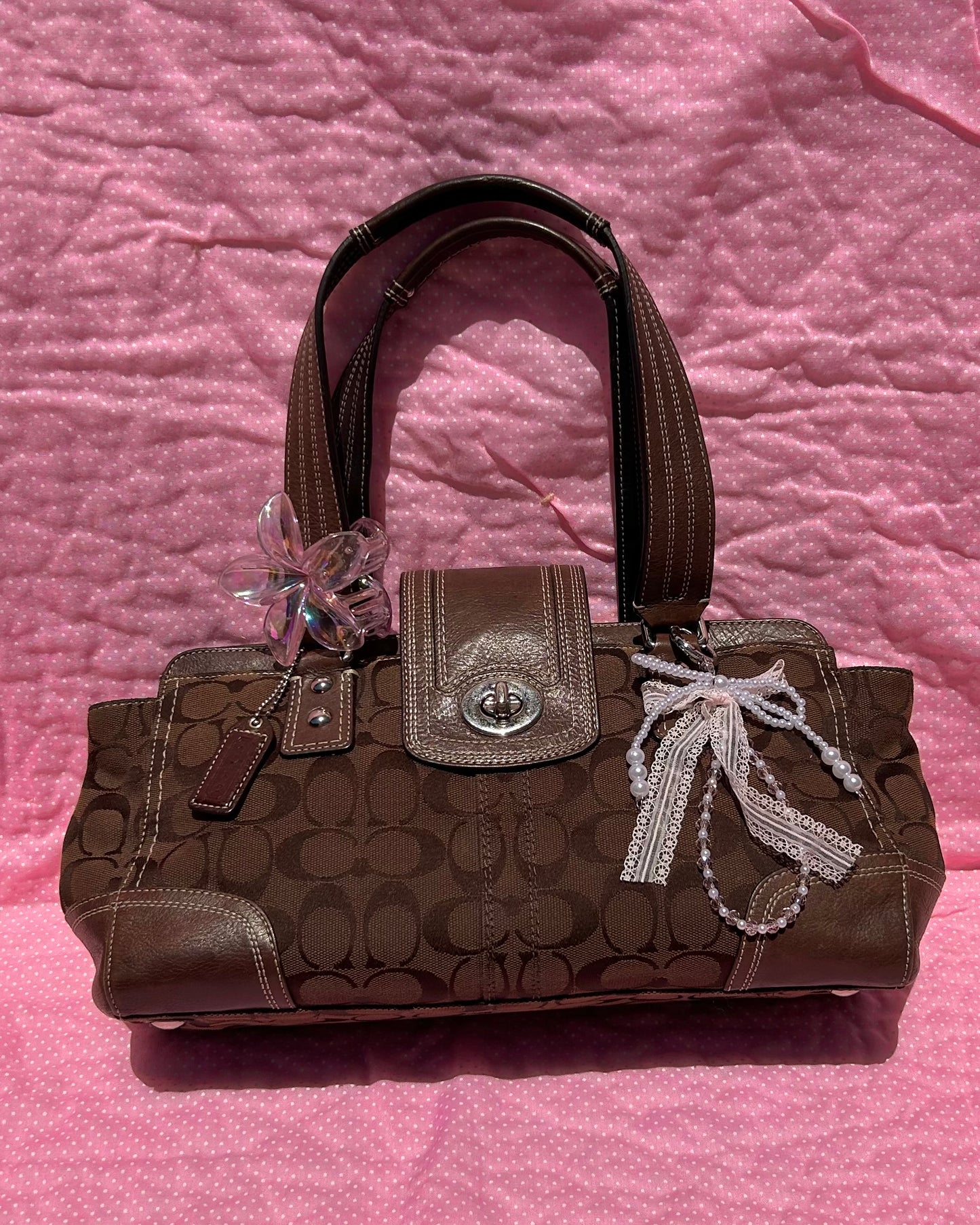 Vintage Coach Hampton Monogram Turnlock Satchel Shoulder Bag