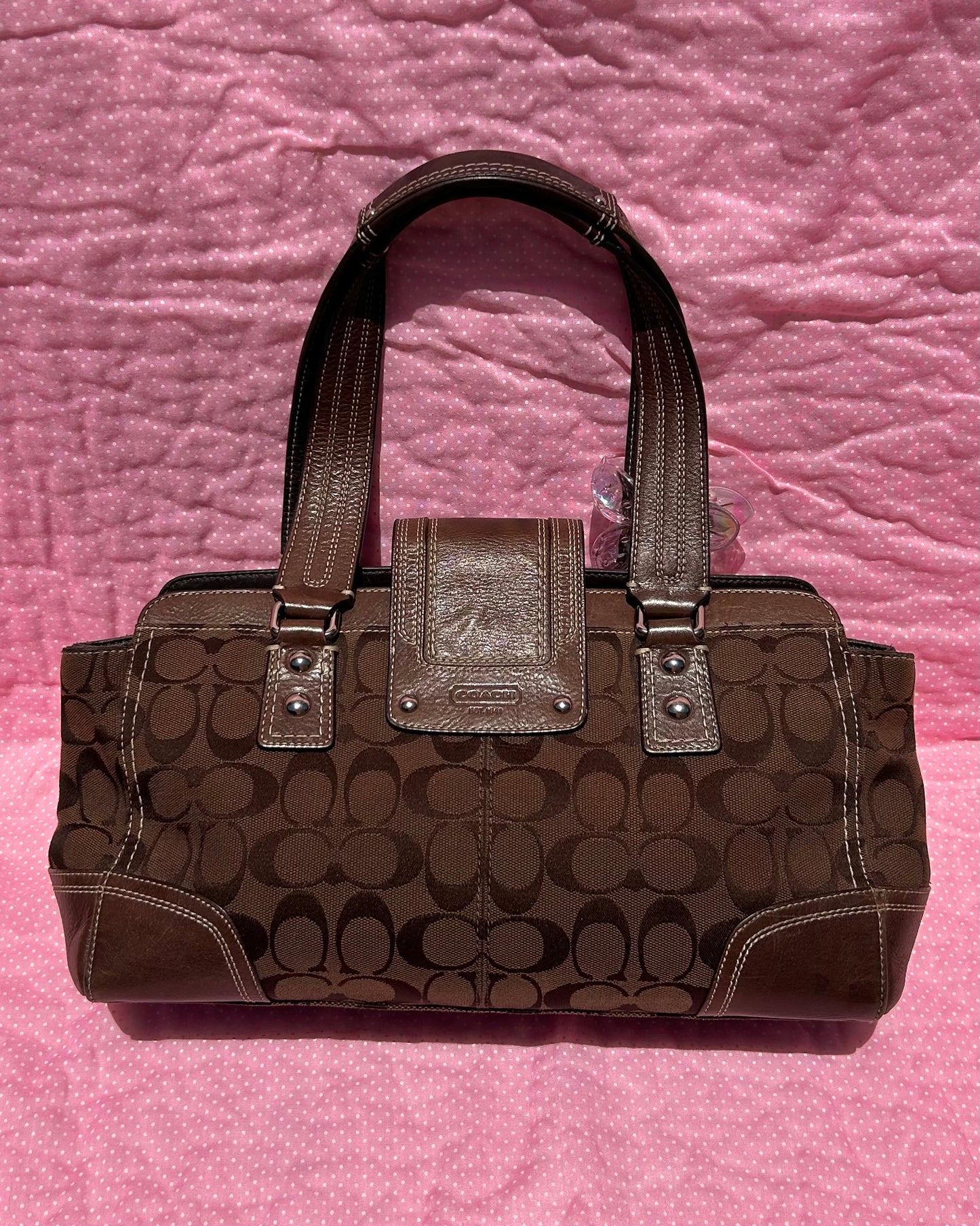 Vintage Coach Hampton Monogram Turnlock Satchel Shoulder Bag