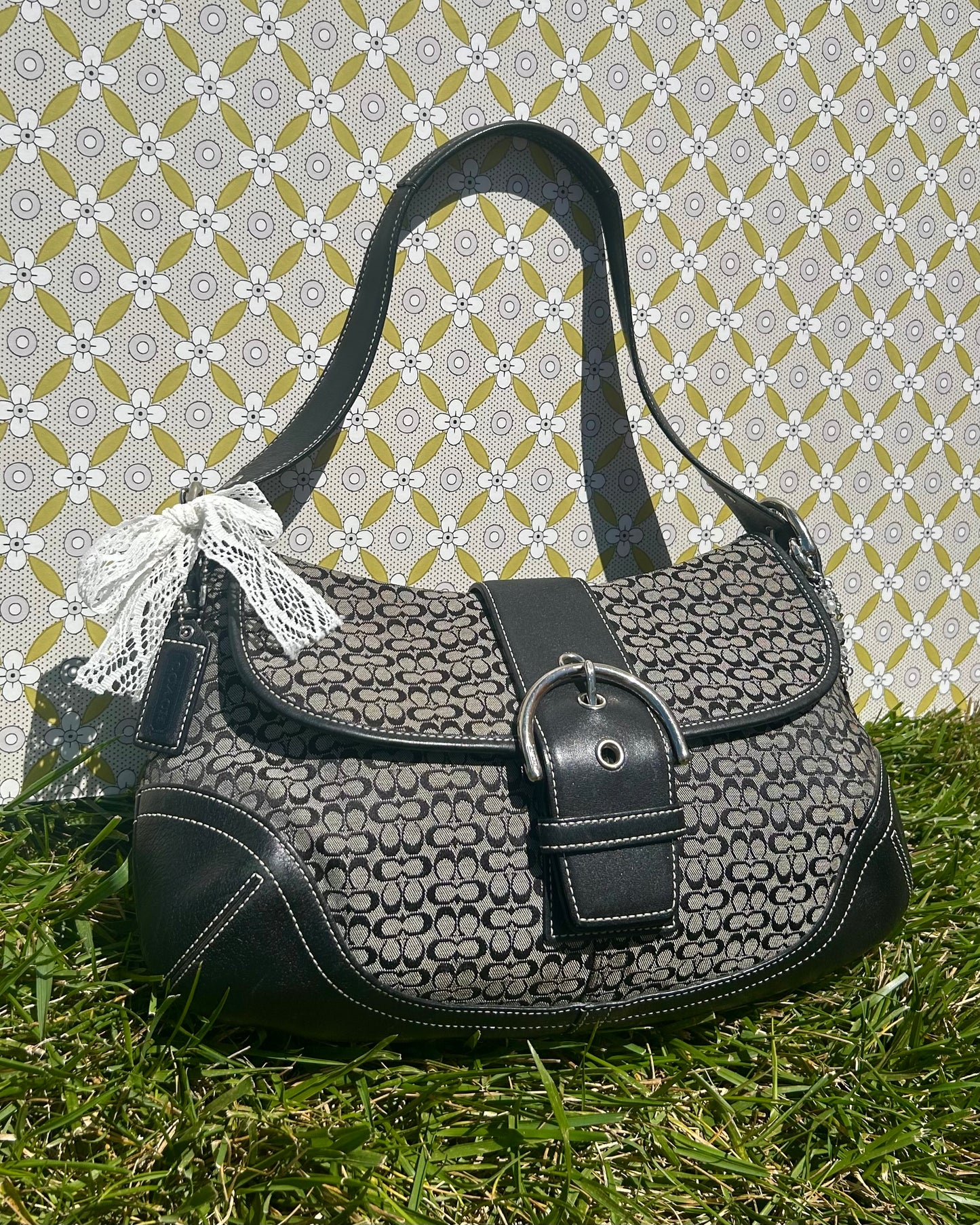 Vintage Coach Soho Large Monogram Buckle Flap Shoulder Bag