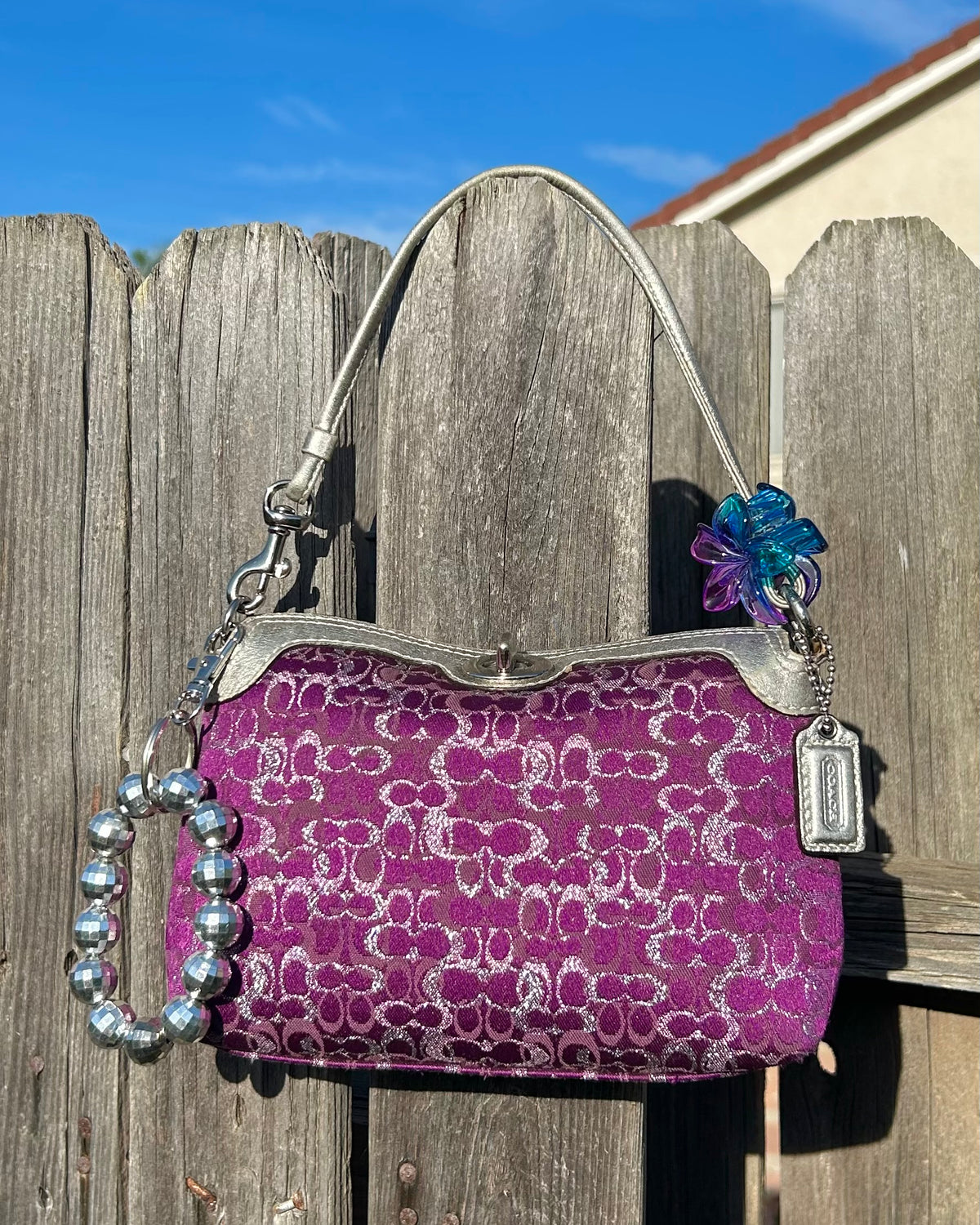 Vintage Coach Monogram Lurex Turnlock Pochette Mini Bag