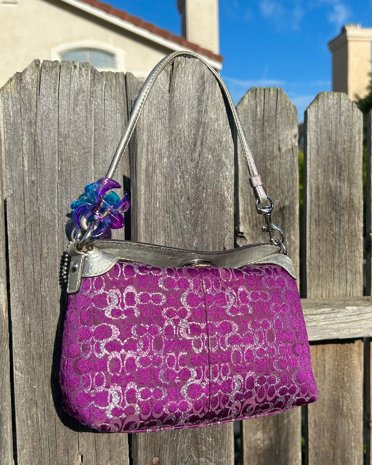Vintage Coach Monogram Lurex Turnlock Pochette Mini Bag